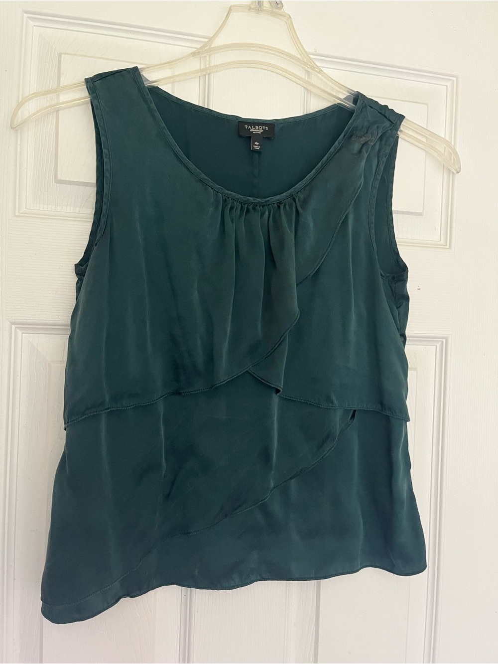 Talbots Teal-Green 100% silk Layered Sleeveless Ruffle Blouse